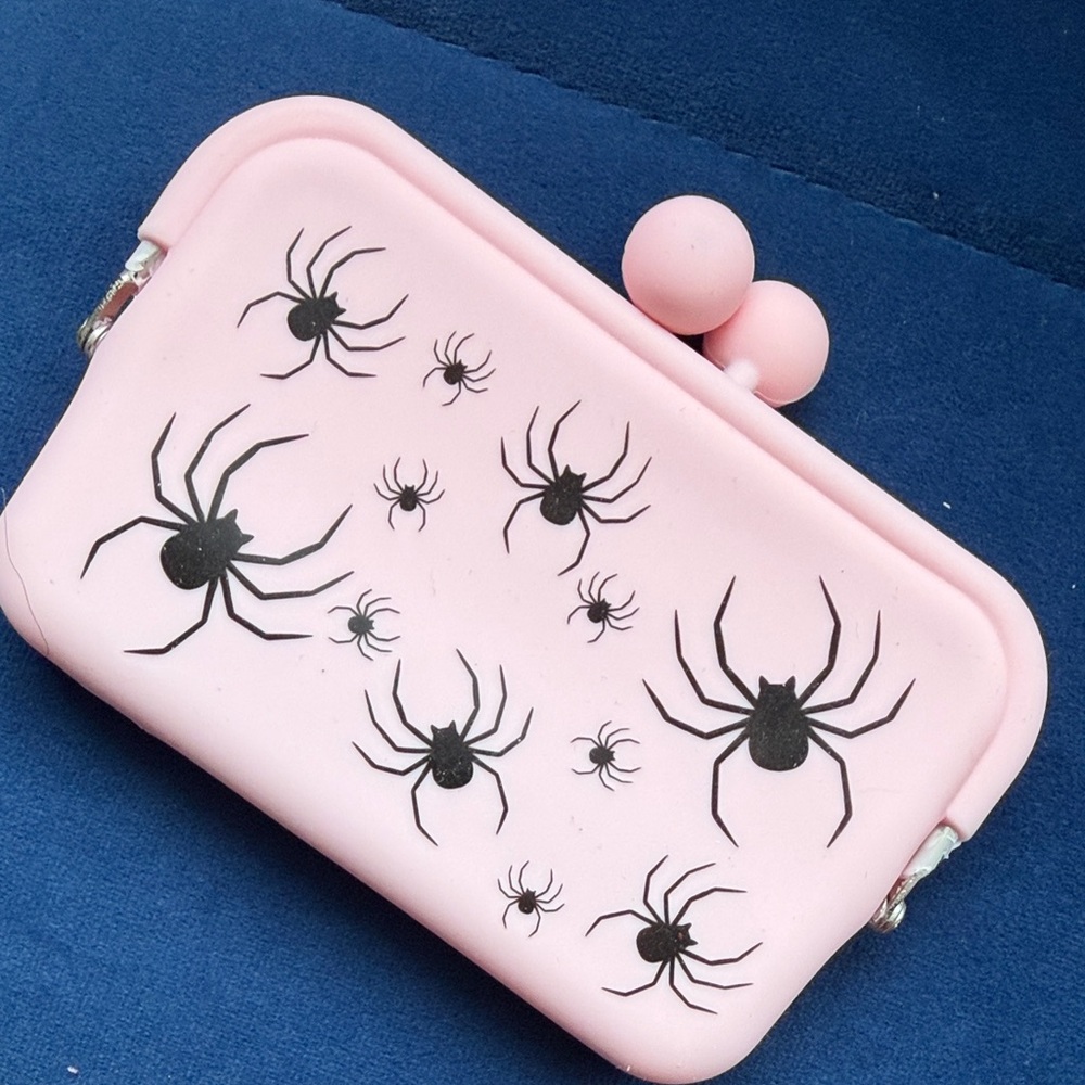 Tiny Pink Kiss Lock with Black Spider Design
